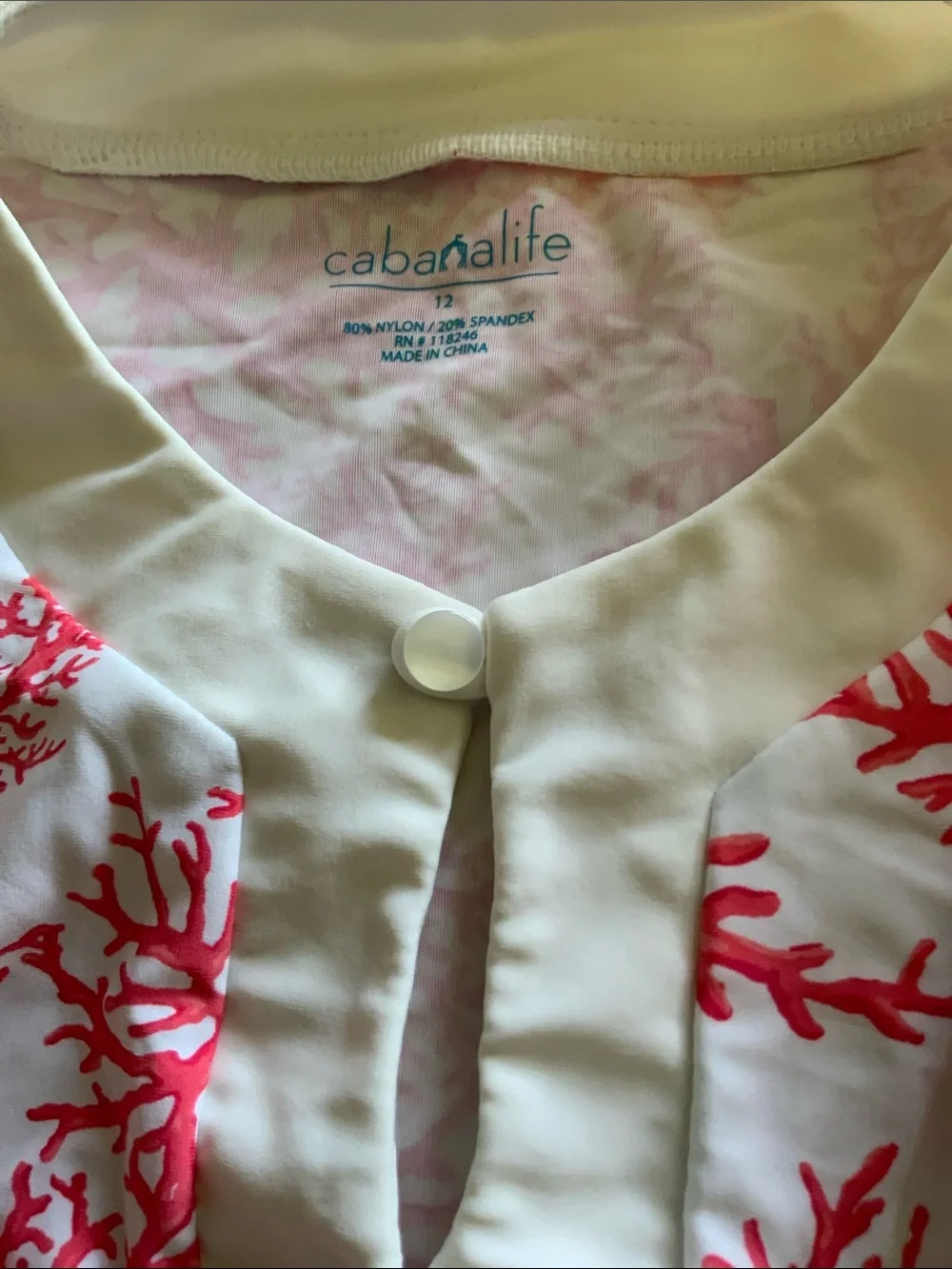 Cabana Life Girls White and Coral Reef Print Swim Coverup in size 12